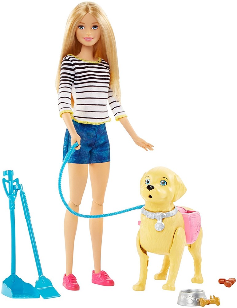 Barbie барби прогулка с щенком girls walk and potty pup with blonde doll dwj68 фото №1