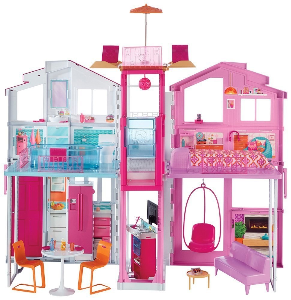 Barbie городской дом мечты барби малибу с лифтом dly32 three-storey townhouse playset фото №1