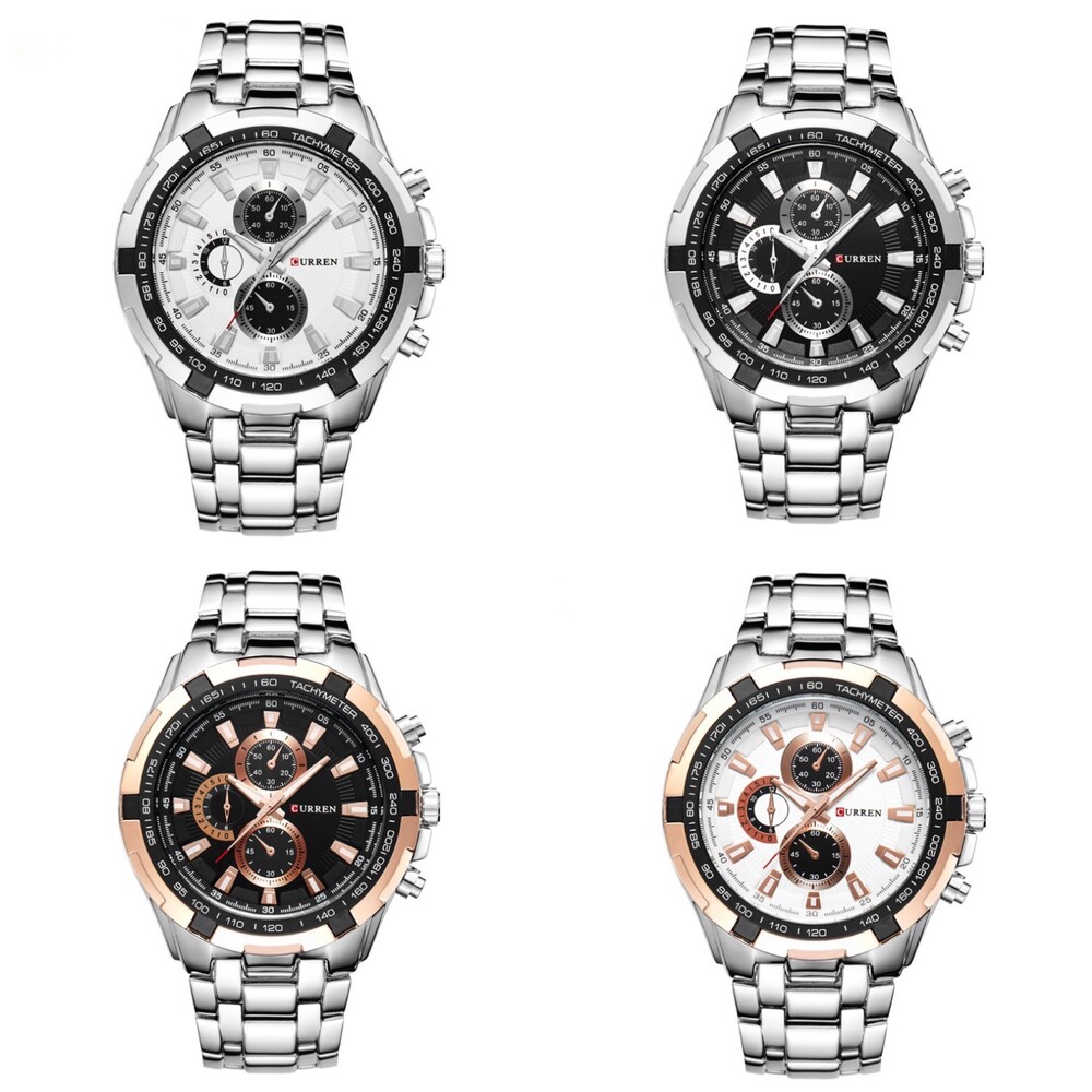 Мужские металлические серебристые часы curren каррен с белым черным с бронзой фото №1