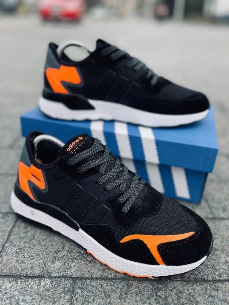 Мужские кроссовки adidas jogger black orange черные с белой подошвой фото №1