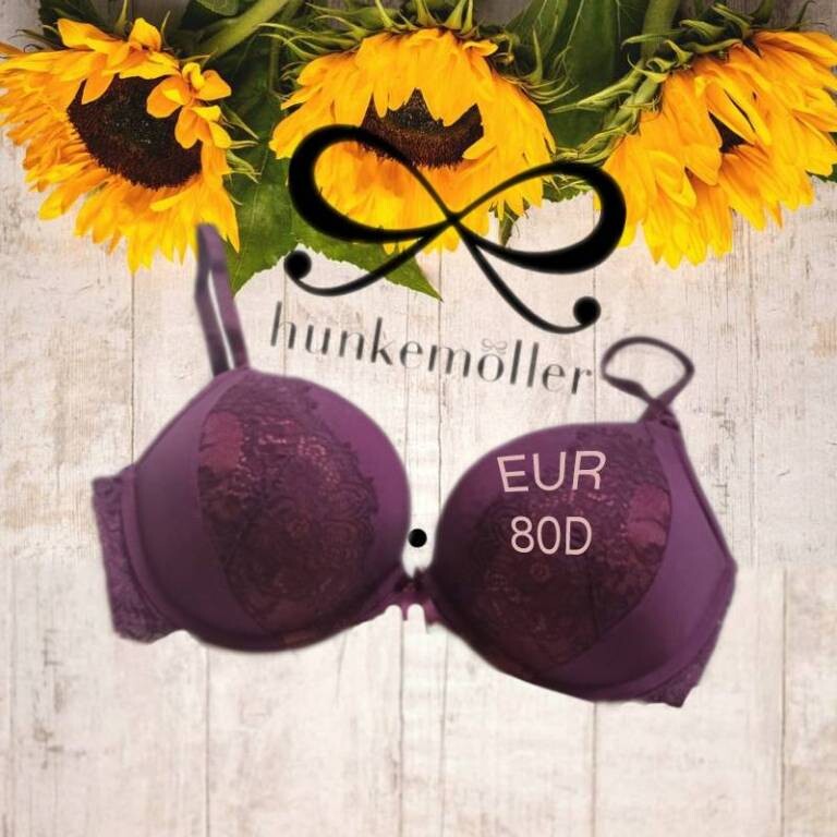 Hunkemoller 80d бюстгальтер пуш ап косточка поролон кружево сливовый фото №1