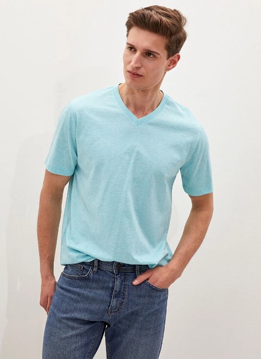 Голубая мужская футболка lc waikiki/лс вайкики с v-образным вырезом. фирменная турция фото №1