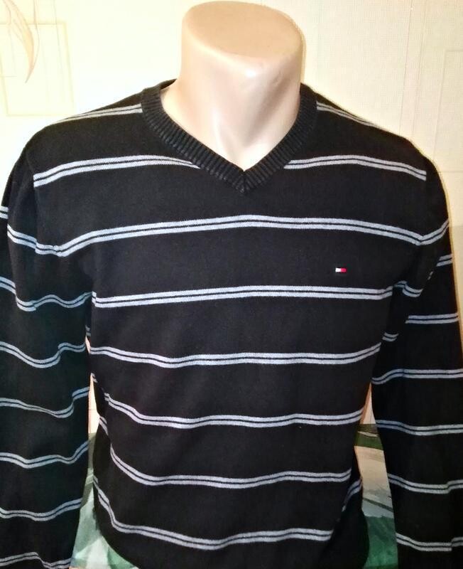 Стильный пуловер черного цвета в полоску tommy hilfiger, оригинал, молниеносная отправка фото №1