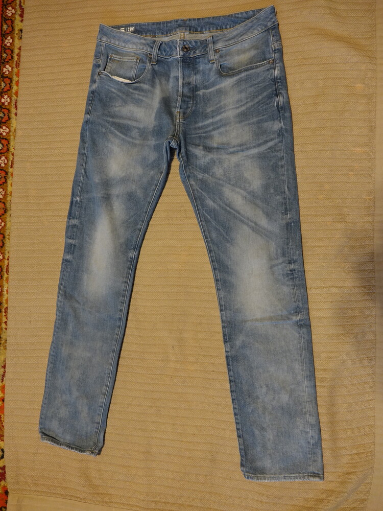 Прямые темно-голубые джинсы с выбеленностями 270 raw 33/32 фото №1