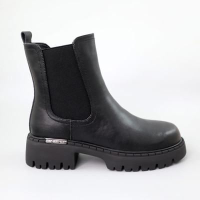 Зимові жіночі чорні шкіряні черевики челсі, натуральна шкіра