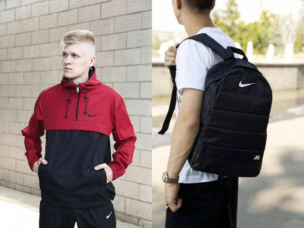 Анорак чоловічий "рresident" nike червоно-чорний + рюкзак "матрац" nike чорний фото №1