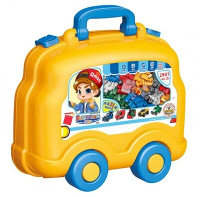 Конструктор Qman "Транспорт" в чемоданчике с колёсами и ручкой, 521дет.